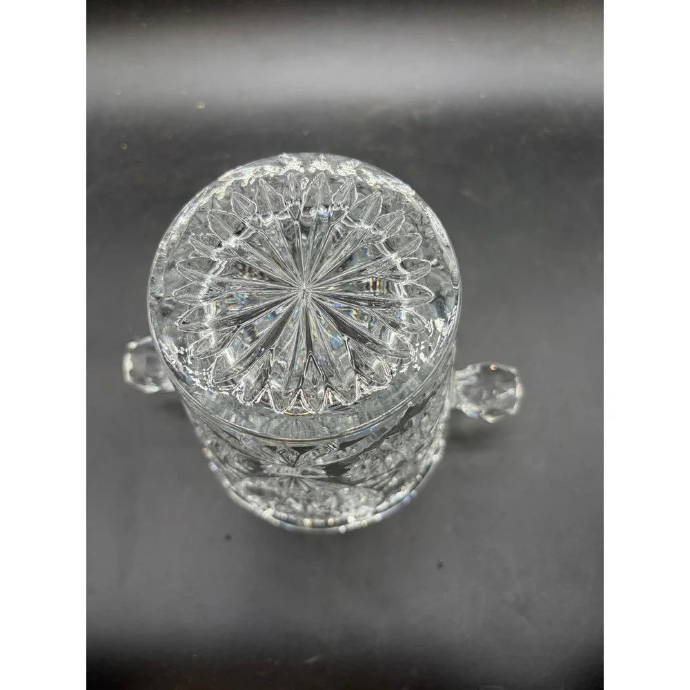 Vintage Cut Crystal Ice Bucket Pinwheel Starburst Scalloped Rim Glass Handles‎